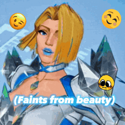 A Cartoon Of A Woman With The Words " Faints From Beauty " On The Bottom GIF