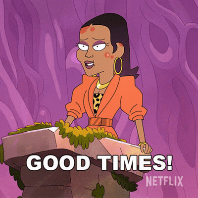 A Cartoon Of A Woman With The Words Good Times Written Below Her GIF
