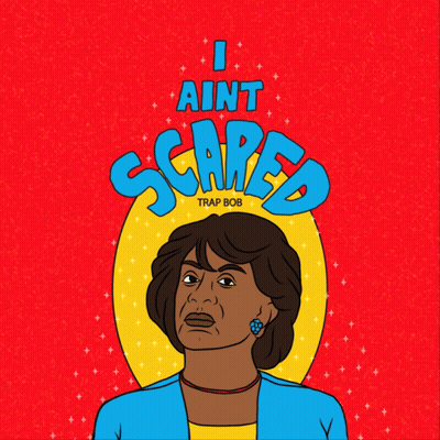A Cartoon Of A Woman With The Words " I Ain T Scared " Above Her GIF