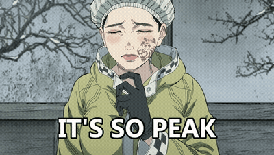 A Cartoon Of A Woman With The Words It 'S So Peak Behind Her GIF