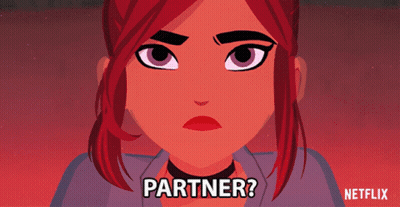 a cartoon of a woman with the words partner written on the bottom