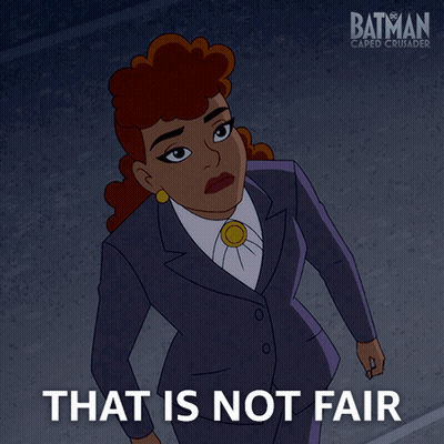 A Cartoon Of A Woman With The Words That Is Not Fair Below Her GIF