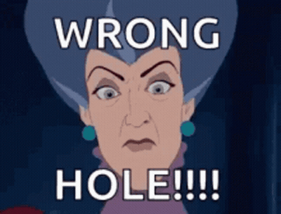 A Cartoon Of A Woman With The Words Wrong Hole Written On It GIF