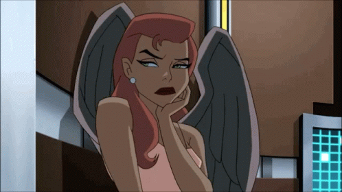 A Cartoon Of A Woman With Wings And A Hand On Her Face GIF