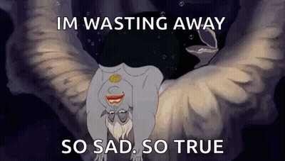 A Cartoon Of A Woman With Wings And The Words `` Im Wasting Away So Sad So True '' Written On It . GIF