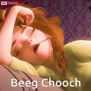 A Cartoon Of A Woman Yawning With The Words Beeg Chooch Above Her GIF