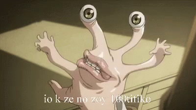 A Cartoon Of A Worm With Three Eyes And A Mouth Is Making A Funny Face . GIF