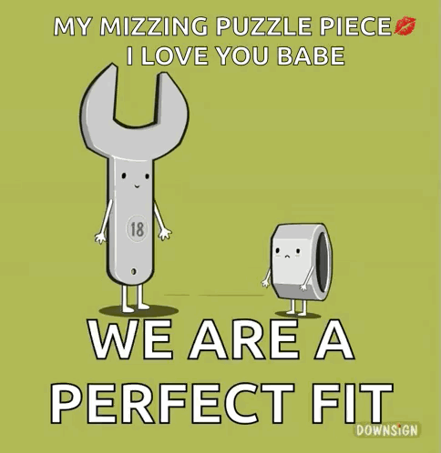 A Cartoon Of A Wrench And A Nut Saying We Are Perfect Fit GIF