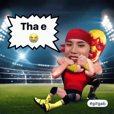 A Cartoon Of A Wrestler With A Speech Bubble That Says Thae GIF