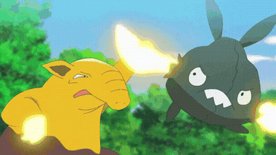 A Cartoon Of A Yellow Cat And A Black Rabbit Fighting GIF