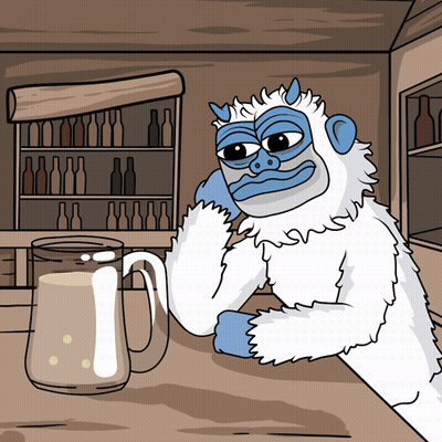 A Cartoon Of A Yeti Sitting At A Bar Next To A Glass Of Beer GIF