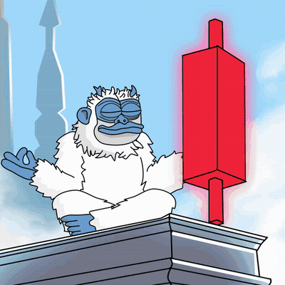 A Cartoon Of A Yeti Sitting On A Ledge Holding A Red Block GIF