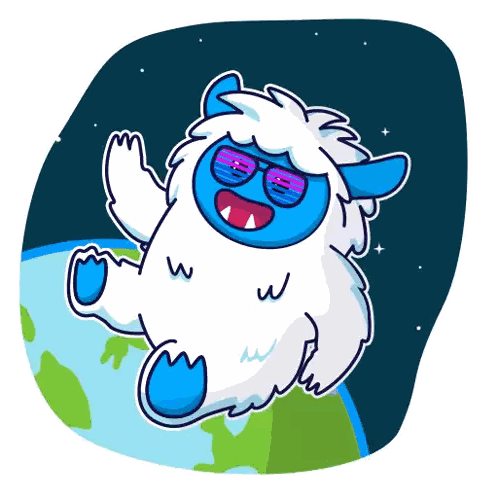 A Cartoon Of A Yeti Wearing Sunglasses Sitting On Top Of A Globe Sticker