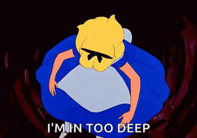 A Cartoon Of Alice From Alice In Wonderland Says `` I 'M Ain Too Deep '' . GIF