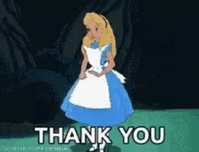 A Cartoon Of Alice From Alice In Wonderland Says " Thank You " GIF
