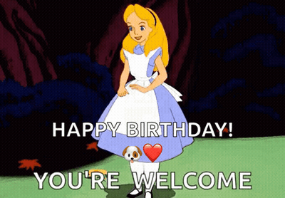 A Cartoon Of Alice From Alice In Wonderland Wishing Someone A Happy Birthday GIF