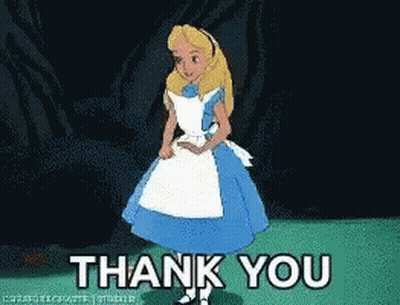 A Cartoon Of Alice In Wonderland Says Thank You GIF