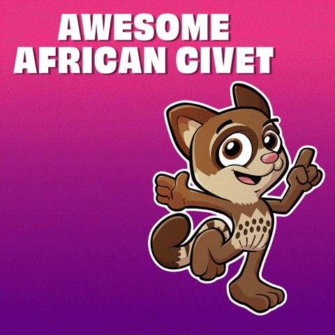 A Cartoon Of An African Civet With The Words Awesome African Civet Behind It GIF