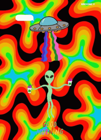 A Cartoon Of An Alien Holding A Cup Of Coffee With The Words Good Morning Written Below GIF