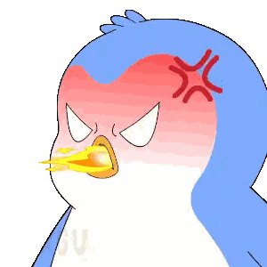 A Cartoon Of An Angry Penguin With A Red X On Its Head Sticker