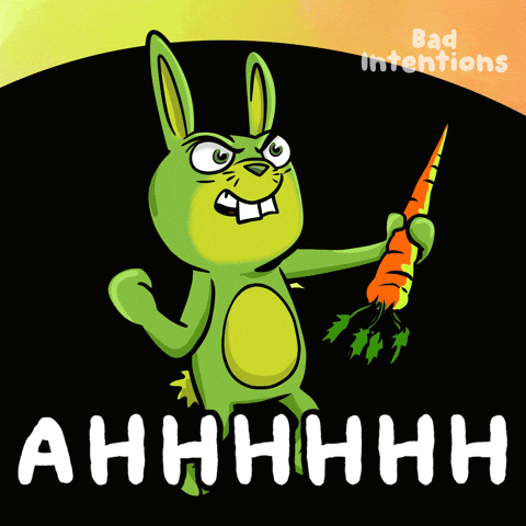 A Cartoon Of An Angry Rabbit Holding A Carrot With The Words Ahhhh In White Letters GIF