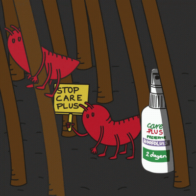 A Cartoon Of An Ant Holding A Stop Care Plus Sign GIF