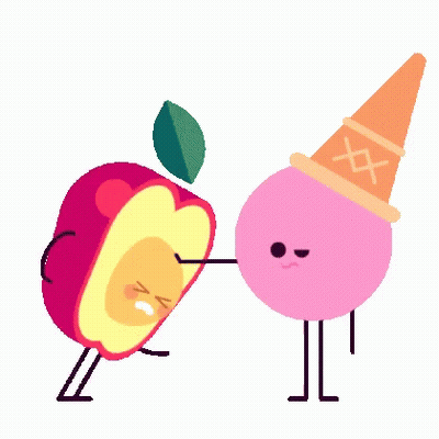 A Cartoon Of An Apple And An Ice Cream Cone Standing Next To Each Other GIF
