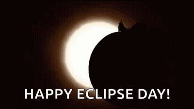 A Cartoon Of An Eclipse With The Words `` Happy Eclipse Day '' Written On It . GIF