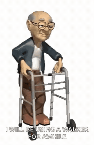 A Cartoon Of An Elderly Man Using A Walker . GIF