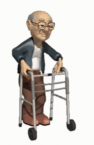 A Cartoon Of An Elderly Man Using A Walker . GIF