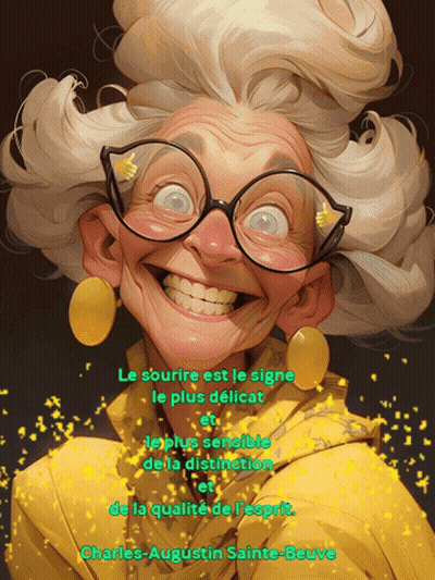 A Cartoon Of An Elderly Woman With Glasses And A Quote From Charles-Augustin Sainte-Beuve GIF
