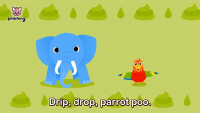 A Cartoon Of An Elephant And A Parrot With The Words Peek-A-Peek-A-Poo GIF