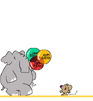 A Cartoon Of An Elephant Holding Three Balloons That Say Happy Birthday Sticker