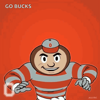 A Cartoon Of An Ohio State Buckeyes Mascot Raising His Arms In The Air GIF