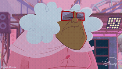 A Cartoon Of An Old Lady With Glasses And A Disney Logo On The Bottom GIF