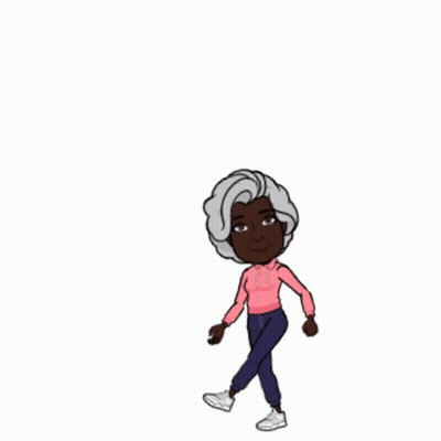 A Cartoon Of An Older Woman With Gray Hair And A Pink Hoodie Is Standing On One Leg . GIF