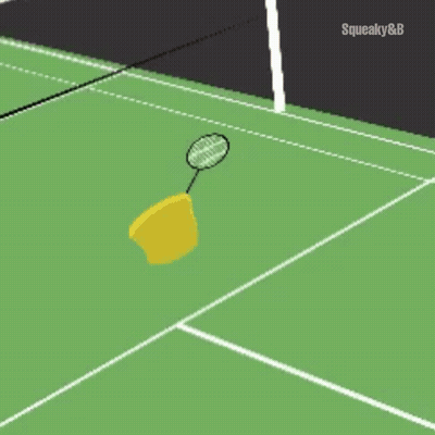 A Cartoon Of An Orangutan Holding A Badminton Racquet GIF