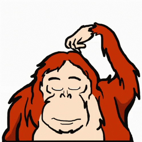 A Cartoon Of An Orangutan Scratching Its Head With Its Hand GIF