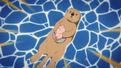 A Cartoon Of An Otter Holding A Pink Object In Its Mouth GIF