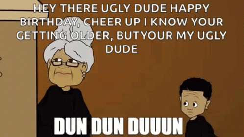 A Cartoon Of An Ugly Dude Talking To An Older Woman With Glasses . GIF
