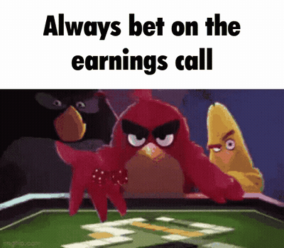 A Cartoon Of Angry Birds Playing A Game Of Poker With The Caption " Always Bet On The Earnings Call " GIF