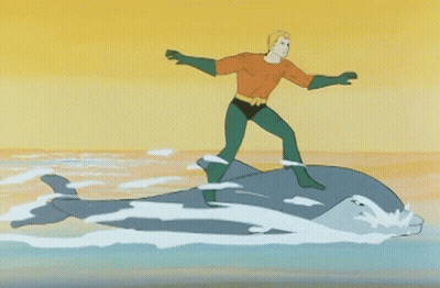 A Cartoon Of Aquaman Riding A Dolphin GIF