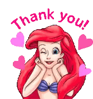 A Cartoon Of Ariel From The Little Mermaid With Hearts Around Her And The Words Thank You Sticker
