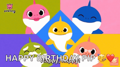 A Cartoon Of Baby Sharks With The Words Happy Birthday Pip GIF