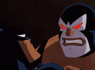 A Cartoon Of Bane Screaming At Batman With His Mouth Wide Open GIF