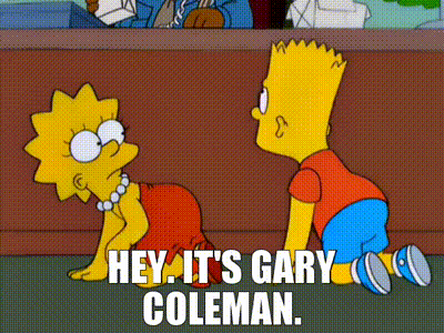 A Cartoon Of Bart Simpson And Lisa Simpson With The Words Hey It 'S Gary Coleman Below Them GIF
