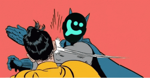 A Cartoon Of Batman Hitting Robin With A Sword GIF