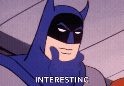 A Cartoon Of Batman Is Holding His Hand To His Face And Says `` Interesting '' . GIF
