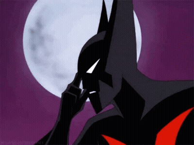 A Cartoon Of Batman Scratching His Head With His Hand In Front Of A Full Moon . GIF