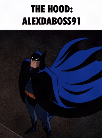 A Cartoon Of Batman With The Caption " The Hood " GIF
